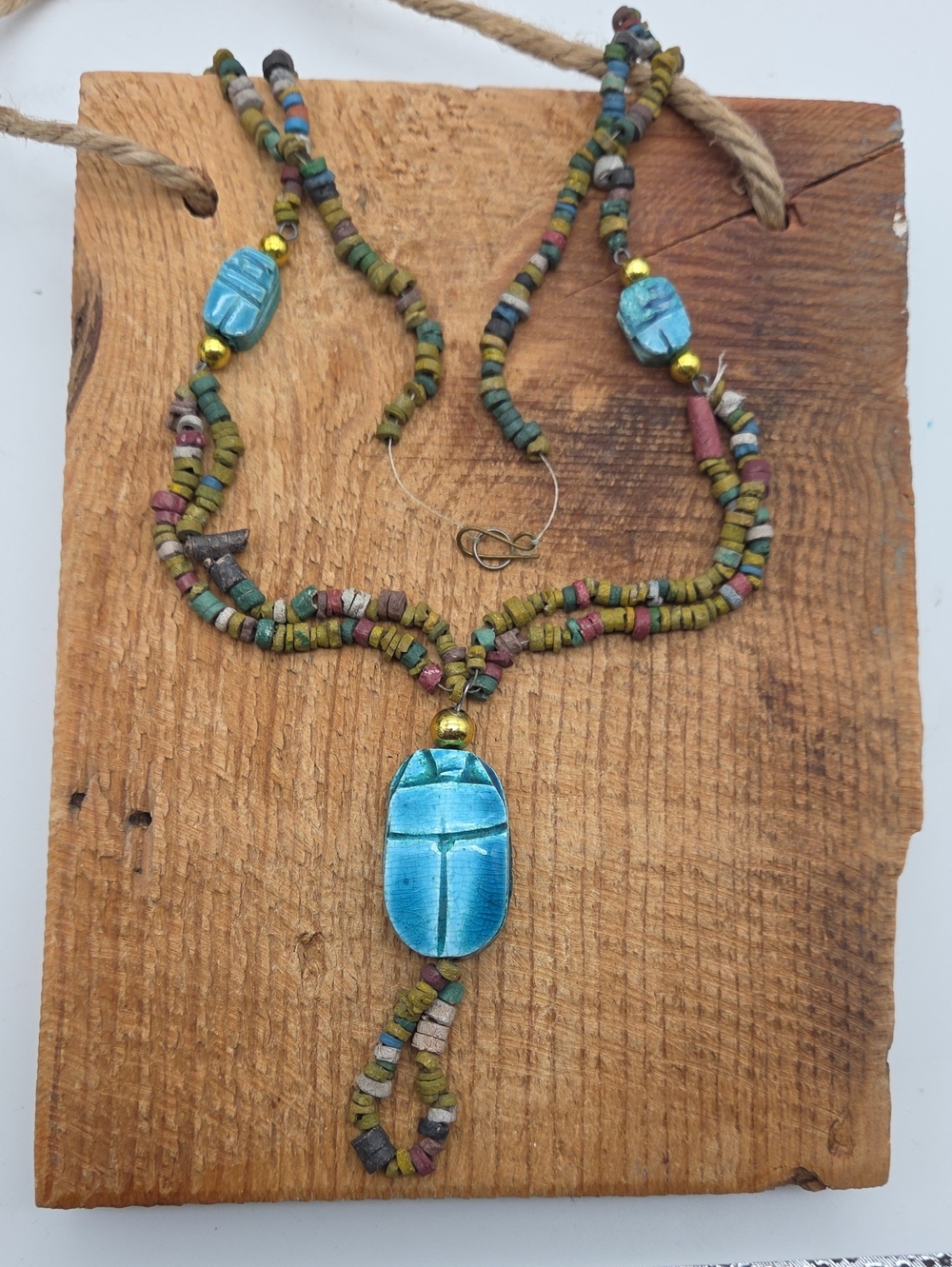 Vintage Egyptian Revival Turquoise Scarab Necklace